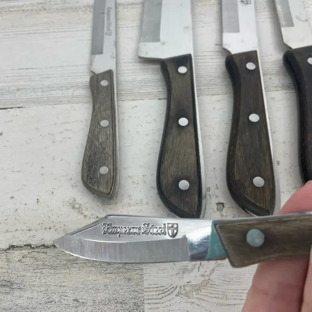 Emperor Steel Knifes Set Vintage Wooden Made In Japan Set Of 6